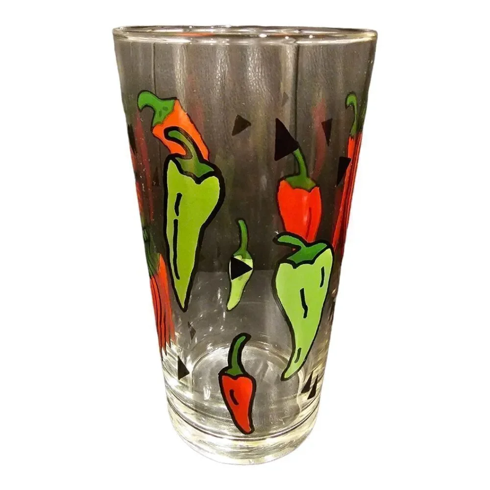 4 - CRATE &‎ BARREL Red and Green Chili Pepper Drinking Glasses 6” Vintage